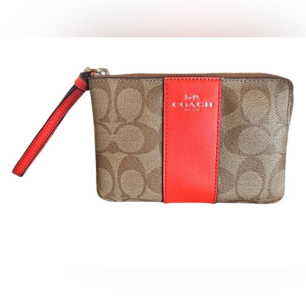 Coach Brown and Coral Red Wristlet - Picture 2 of 10